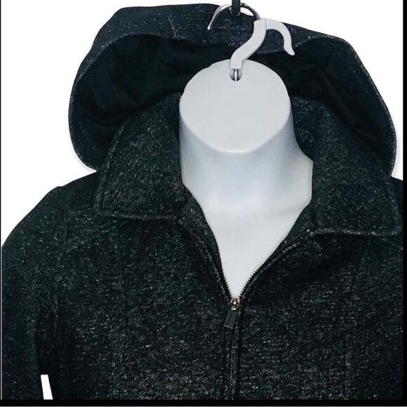 Jones New York Belted Pea Coat Jacket Size Small Charcoal Fabric Coat with Hood - Picture 3 of 16